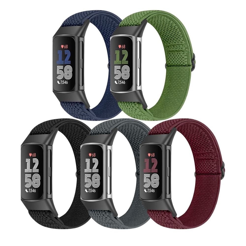5 Pack Elastic Nylon Watch Bands for Fitbit Charge 6 5 Adjustable Sport Straps